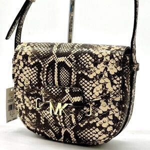 Michael Kors Small Reed Leather Saddle Crossbody Bag Nat/Light Cream